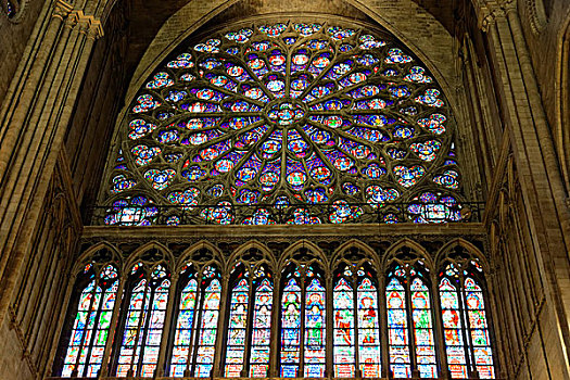圆花窗,彩色玻璃窗,巴黎圣母院,大教堂,巴黎四区,巴黎,法国,欧洲