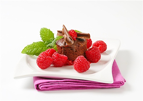 迷你,巧克力蛋糕,新鲜,树莓