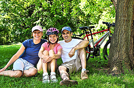 家庭,休息,公园,自行车