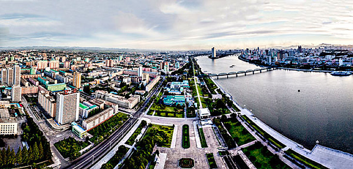 朝鲜首都平壤市鸟瞰