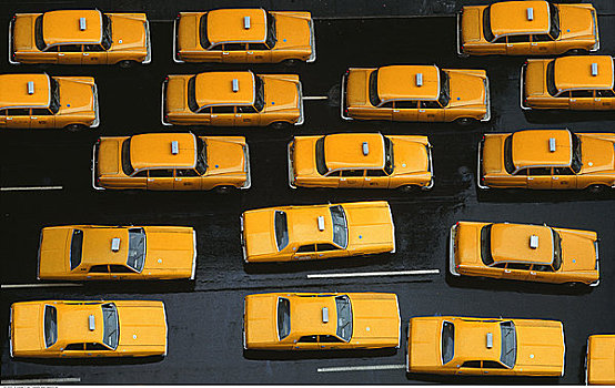 俯视,黄色,出租车,途中