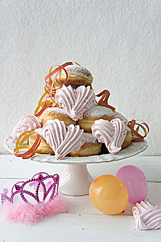 甜甜圈,粉色,蛋白甜饼,彩纸带,气球,冠状头饰