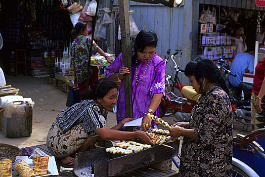 柬埔寨,金边,俄罗斯,市场,烤,香蕉