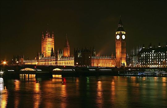 夜景,大本钟,议会大厦,伦敦,英格兰,英国,欧洲