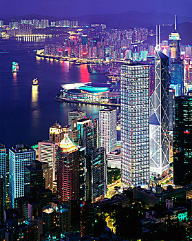 中国,香港,港口,顶峰,夜景