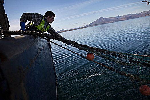 渔民,网,海洋,斯凯岛,苏格兰