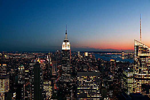 曼哈顿,夜晚,全景,纽约,美国