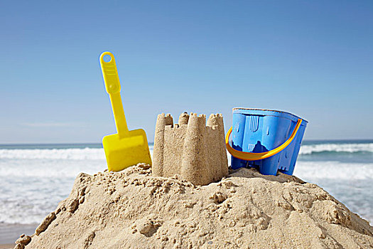 沙堡,玩具,桶,铲,海滩,比亚里茨,比利牛斯-大西洋省,法国
