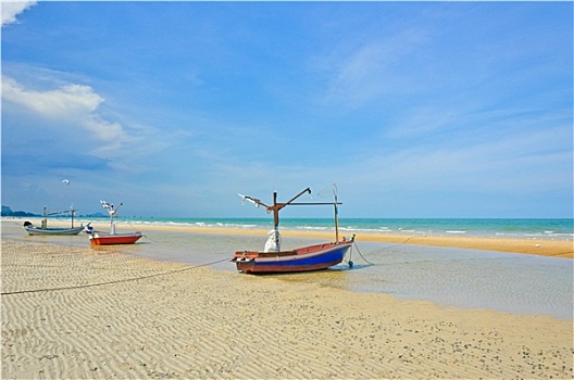 三个,渔船,海滩,泰国