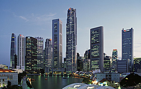 摩天大楼,光亮,黎明,新加坡