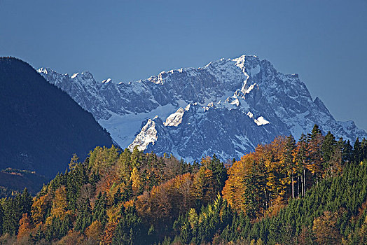 风景,上方,哥尼斯堡,楚格峰,秋天,上巴伐利亚,巴伐利亚,德国南部,德国