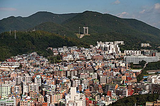 俯拍,城市天际线,釜山,韩国