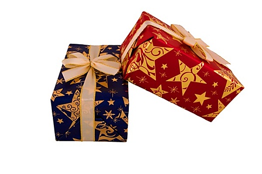 两个,礼盒,金色,丝带,蝴蝶结