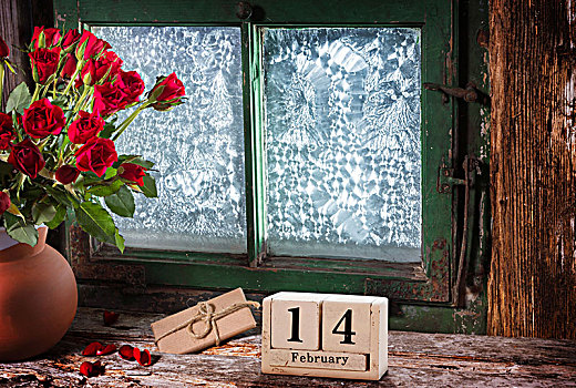 情人节,玫瑰,展示,窗户