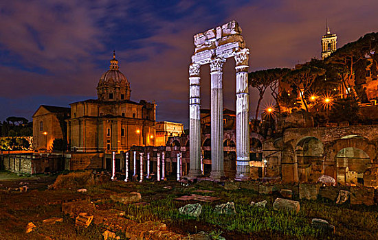 古罗马广场,凯撒,前景,一世纪,卡比托山,山,宫殿,右边,罗马,市政厅,教堂,左边,拉齐奥,意大利,欧洲