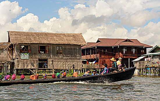 房子,船,茵莱湖,掸邦,缅甸