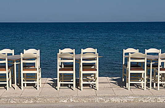 椅子,桌子,水岸,希腊