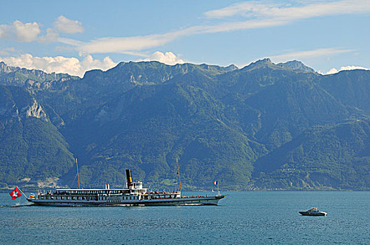 桨轮船,日内瓦湖,拉沃,沃州,瑞士,欧洲