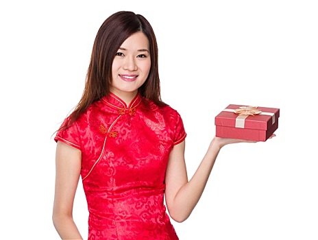 中国人,女人,拿着,礼盒