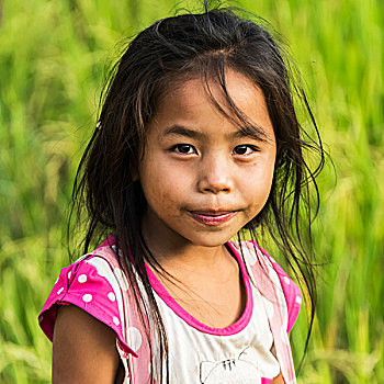头像,孩子,东南亚,女孩,琅勃拉邦,省,老挝