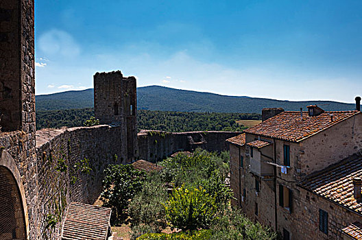 俯视,城墙,蒙特利格奥尼,锡耶纳省,托斯卡纳,意大利