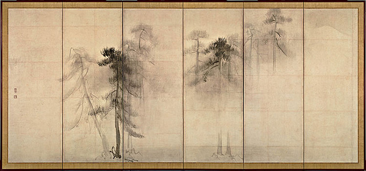 松树,左边,一对,折叠屏风,16世纪,艺术家