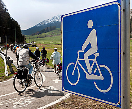 自行车,小路,标识,靠近,南蒂罗尔,意大利,欧洲