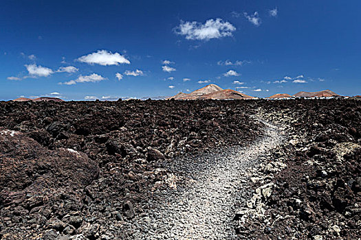 小路,熔岩原,火山地貌,火山,背影,兰索罗特岛,加纳利群岛,西班牙,欧洲