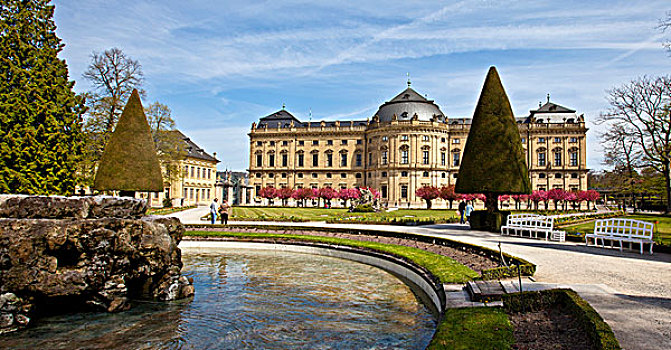 花园,维尔茨堡,巴洛克,宫殿,世界遗产,巴伐利亚,德国,欧洲