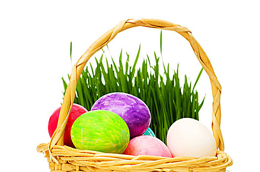 蛋,篮子,草,隔绝,白色背景
