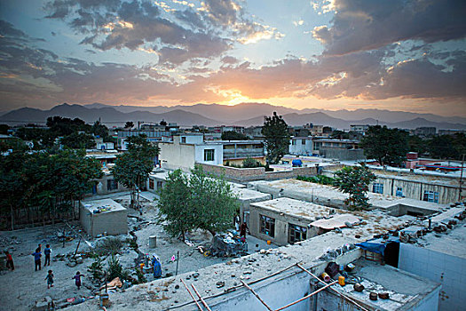 阿富汗,喀布尔,附近,日落