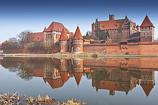 马尔堡,城堡,反射,河,波兰