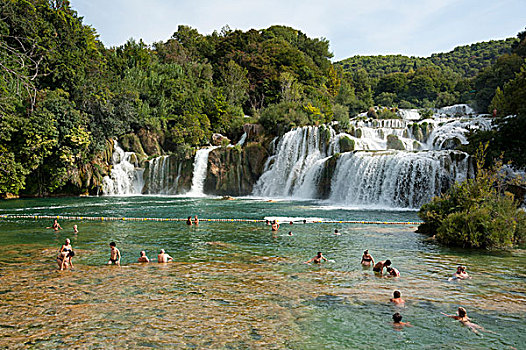 瀑布,卡尔卡,国家公园,达尔马提亚,克罗地亚,欧洲
