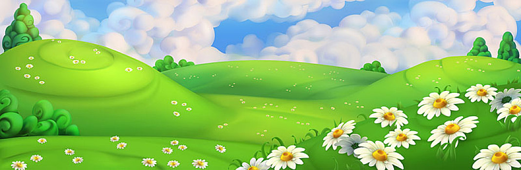 春天,背景,绿色,草地,雏菊,矢量,插画