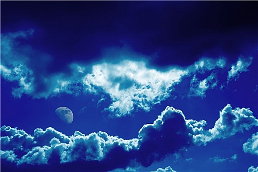 蓝色,云,月亮,背景