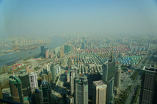 俯拍上海黄浦江两岸建筑
