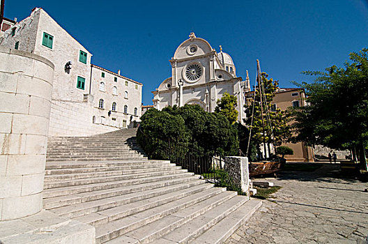 楼梯,入口,大教堂,斯本力,达尔马提亚,克罗地亚