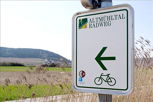 标识,山谷,自行车道,靠近,巴伐利亚,德国,欧洲