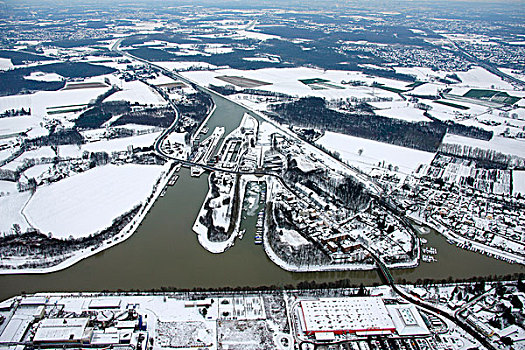 俯视,船,举起,沃特普,城市,运河,莱茵河的运河,区域,北莱茵威斯特伐利亚,德国,欧洲