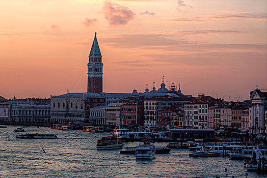 日落,船,大运河,威尼斯,意大利