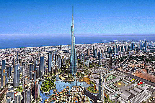迪拜新城区米哈利法塔鸟瞰