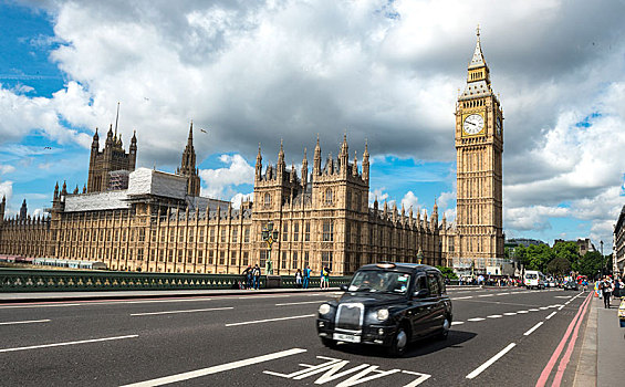 黑色,出租车,威斯敏斯特桥,威斯敏斯特宫,大本钟,动感,伦敦,英格兰,英国