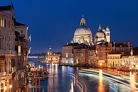 忙碌,威尼斯,大运河,光影,夜晚,意大利