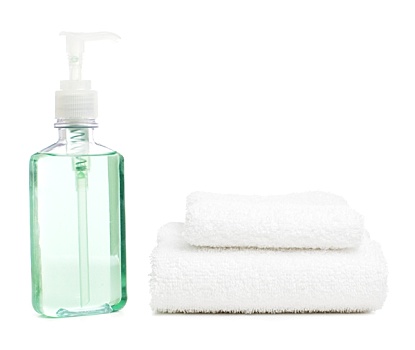 肥皂,瓶子,毛巾,白色背景