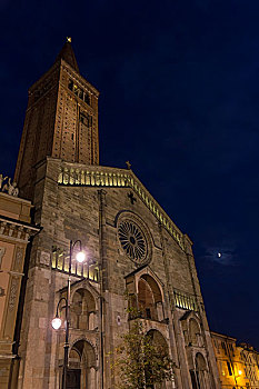 大教堂,皮亚琴察,艾米利亚-罗马涅大区,意大利,夜晚