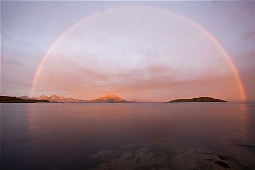 挪威,诺尔兰郡,海格兰德,彩虹,午夜,看,宽,湾,阵雨,普罗旺斯地区艾克斯,鲜明,水