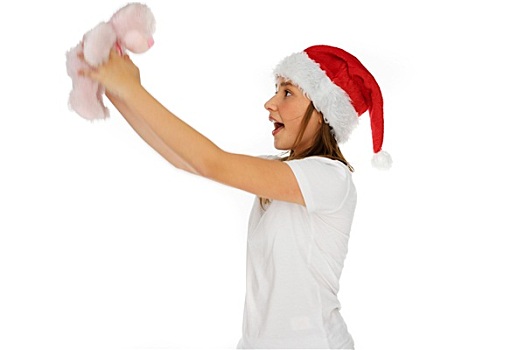 兴奋,女孩,圣诞帽