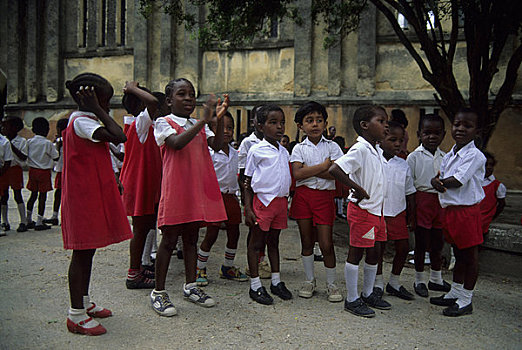 坦桑尼亚,桑给巴尔岛,城市,学童