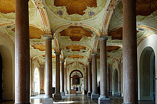 前厅,托斯卡纳,柱子,新,施莱斯海姆宫,宫殿,乌伯施莱斯海姆,巴伐利亚,德国,欧洲
