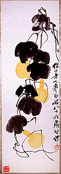 绘画,葫芦属植物,悬挂,卷